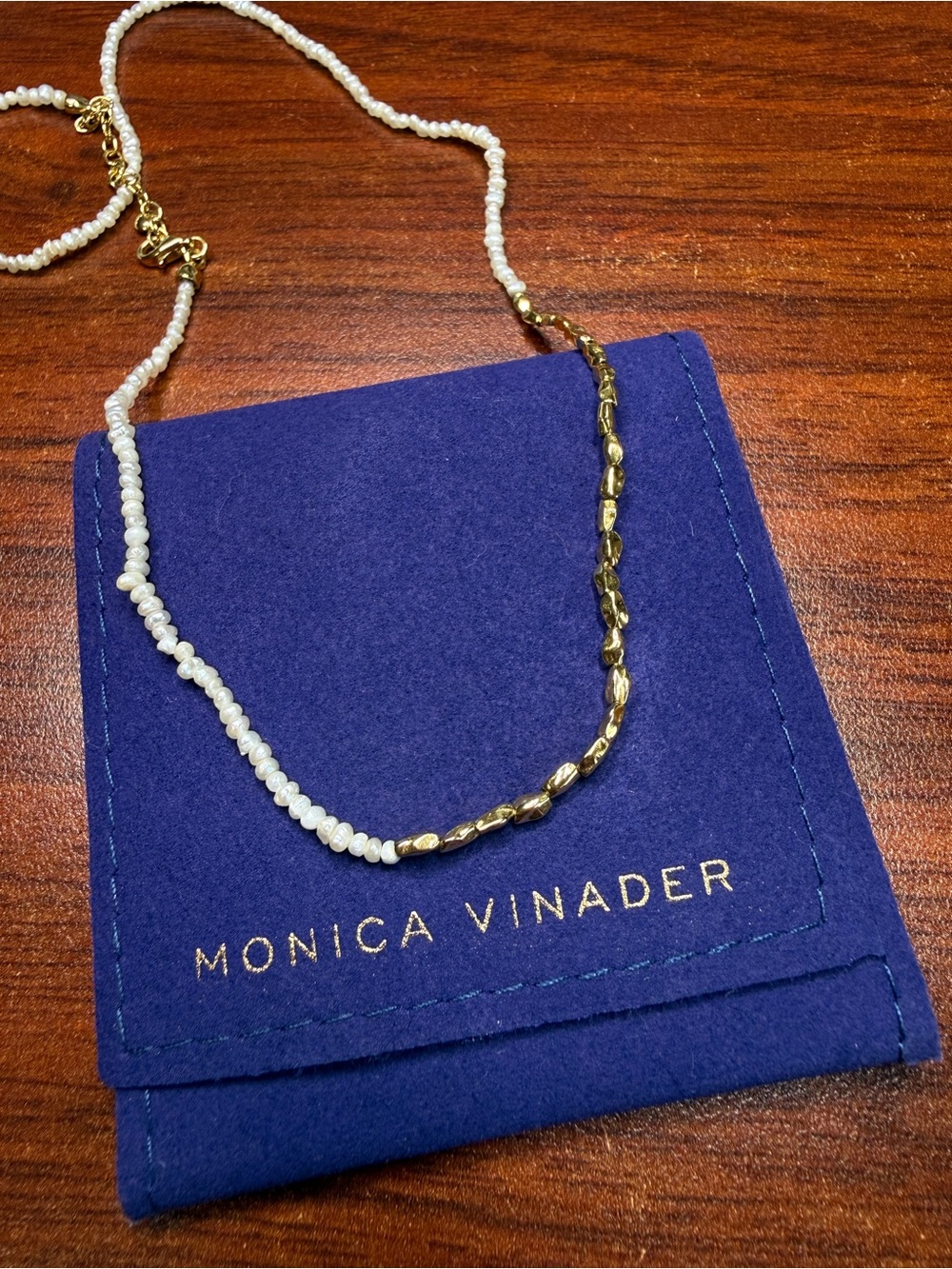 Monica Vinader Mini Nugget Pearl Necklace 18k Gold Vermeil Summer Essential Cute - Picture 7 of 10